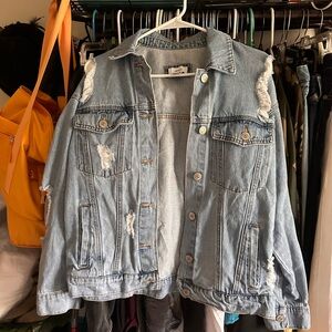Forever 21 Light Blue Distressed Jean Jacket